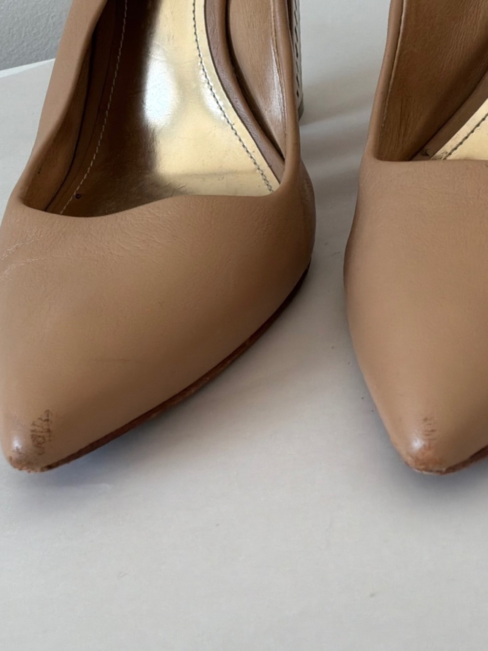 COACH Finley Tan Leather Slingback Block Heels Metaklic Gold Size 10B - Picture 3 of 8